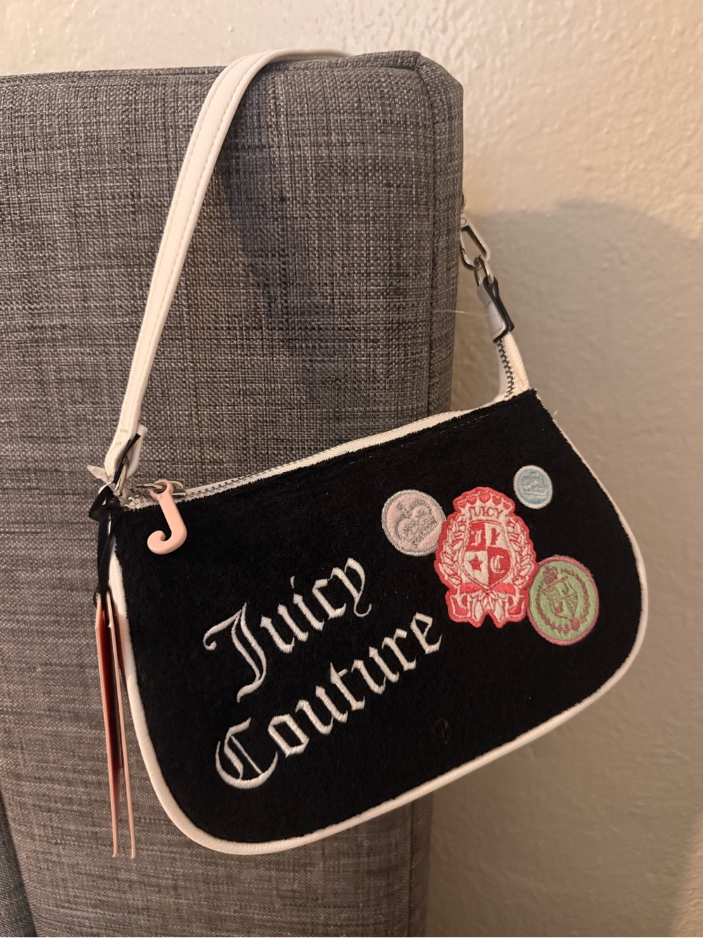 Y2K Juicy Couture Black Terry Cloth Shoulder Bag